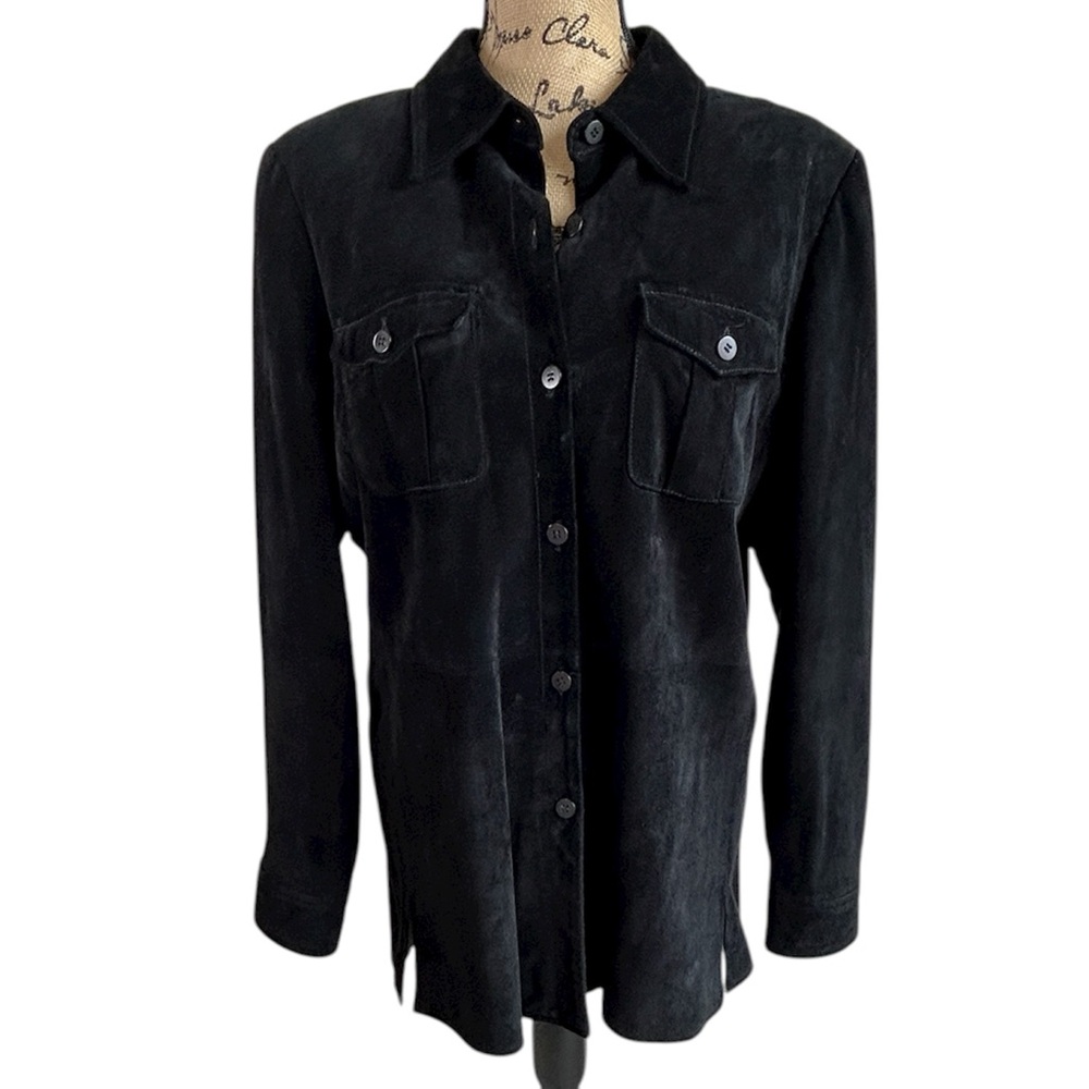 Vintage Liz Claiborne Black Suede Shacket Western Y2K Coat Jacket